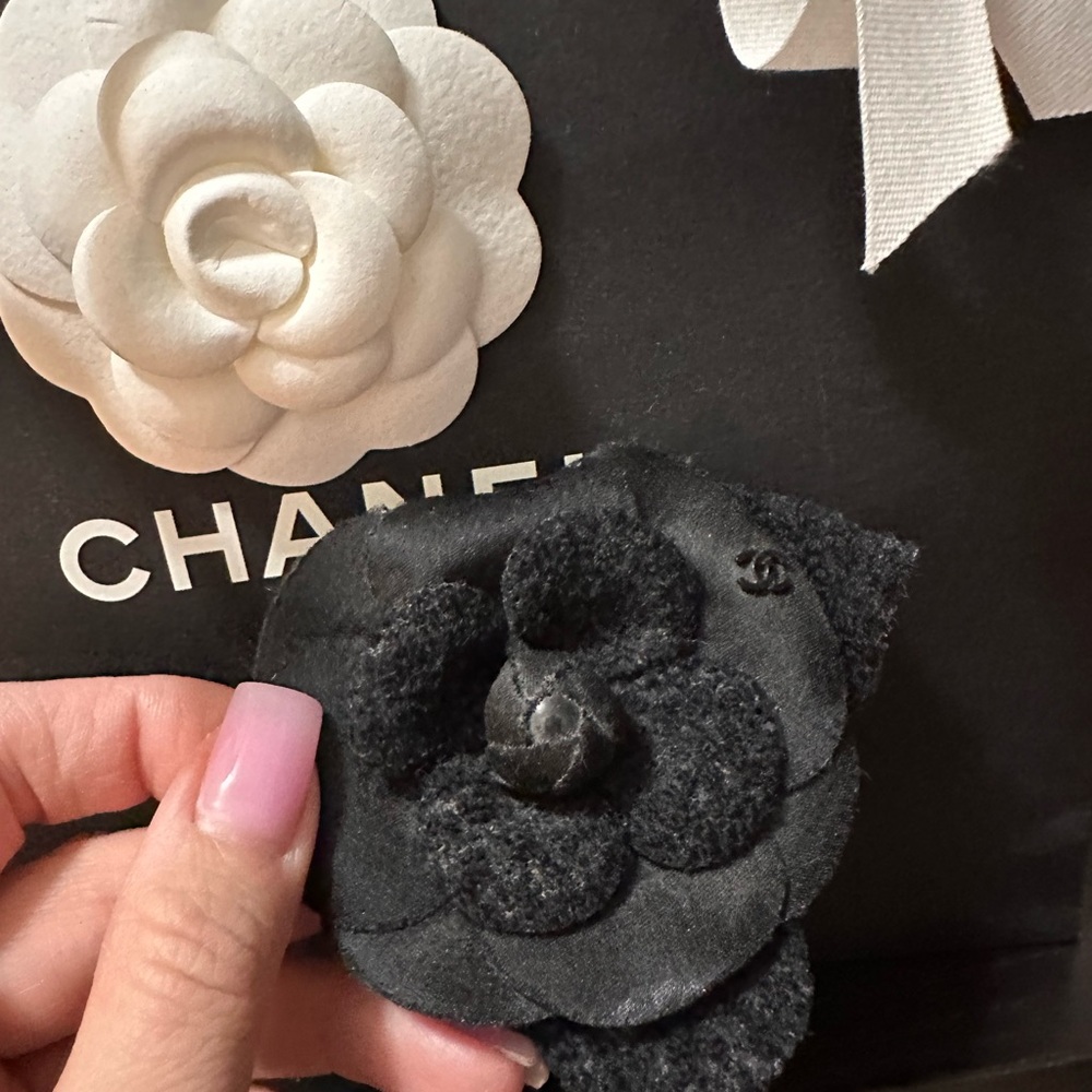 Chanel Black and White Camellia Brooch